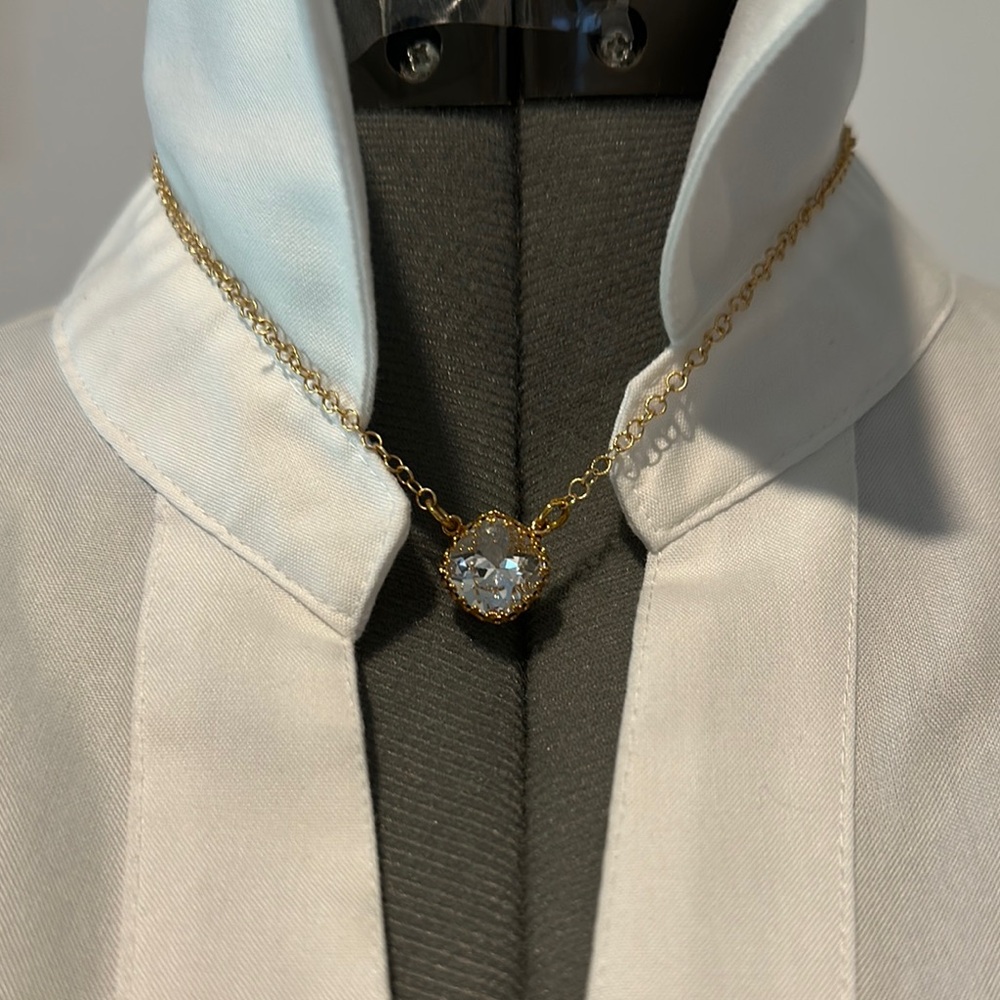 Gold and White Cushion cut Pendant Necklace with Crystal